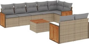 vidaXL Set canapele de grădină, 9 piese, cu perne, bej, poliratan