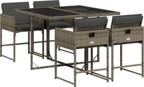 vidaXL Set mobilier de grădină cu perne, 5 piese, gri, poliratan