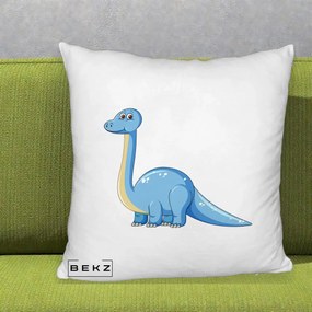 Perna Personalizata Brontosaur Albastru, 40x40 cm, Alb Pufos, Husa Detasabila, Perna Inclusa, BEKZ®