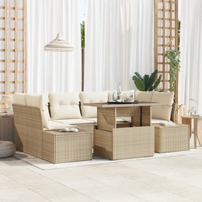vidaXL Set de canapele de grădină cu 7 piese, perne bej din rattan sintetic