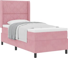 vidaXL Pat cu arcuri cu saltea cu headboard Roz 100 x 200 cm Catifea