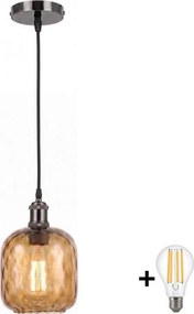 BRILAGI - Lampă suspendată LED pe cablu RETRO GLASS 1xE27/60W/230V Ø14 cm negru/maro fumuriu