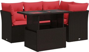 vidaXL Set canapele de grădină cu perne, 5 piese, maro, poliratan