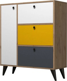 Pantofar BELLA 1804, stejar/alb/galben, PAL melaminat, 90x35x105 cm