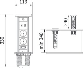 Priză încorporabilă în blat Camino GTV, încărcător wireless 10W, 2 prize Schuko, USB A + C, alb, D:80 mm Aluminiu/ plastic, Alb, D:80 mm
