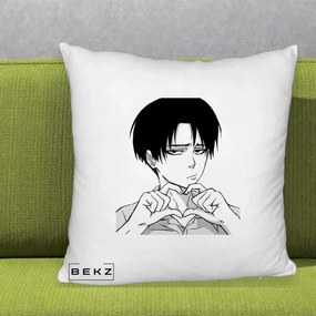 Perna Personalizata Levi Ackerman Inima, 40x40 cm, Alb Pufos, Husa Detasabila, Perna Inclusa, BEKZ®