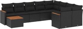 vidaXL Set canapele de grădină cu perne, 10 piese, negru, poliratan