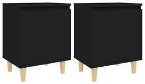 805818 vidaXL Noptiere cu picioare lemn masiv, 2 buc., negru, 40x30x50 cm