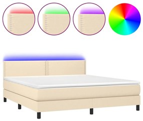 3133090 vidaXL Pat cu arcuri, saltea și LED, crem, 160x200 cm, textil