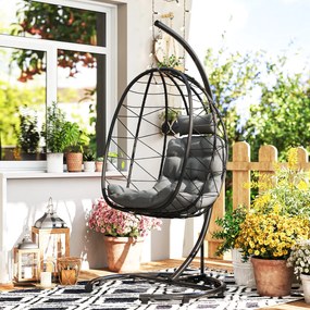 Outsunny Fotoliu suspendat Outdoor Fotoliu suspendat Egg Chair, rezistent la intemperii, incl. perne, 102 cm x 102 cm x 195 cm, Gri închis | Aosom Romania