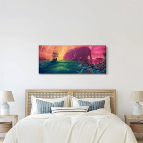 Tablou - Pictură în ulei, călătorie într-un țărăm fantastic (120x50 cm)