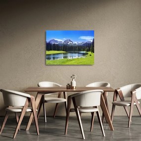 Tablou pe sticlă - vâfurile montane înzăpezite (70x50 cm)