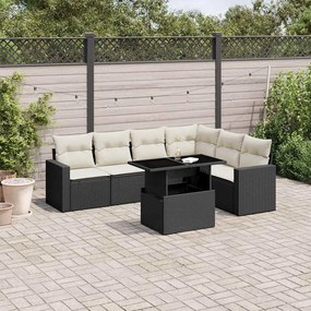 vidaXL Set canapele de grădină cu perne, 7 piese, negru, poliratan