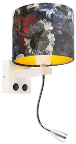 Lampa de perete moderna alba cu abajur floral din catifea - Brescia