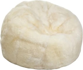 Puf rotund din blană naturală de oaie, alb, cu fir lung, 73 x Ø 74 cm, „Ivory M”