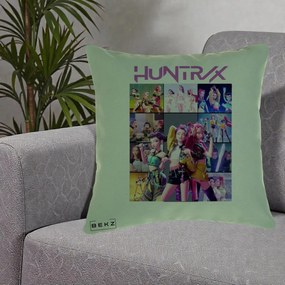 Perna Personalizata K-pop HUNTRX Colaj Animat Foto Grup, 40x40 cm, Verde, Husa Detasabila, Perna Inclusa, BEKZ®