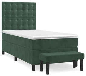 3138058 vidaXL Pat box spring cu saltea, verde închis, 90x190 cm, catifea