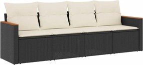 vidaXL Set mobilier de grădină cu perne, 4 piese, negru, poliratan