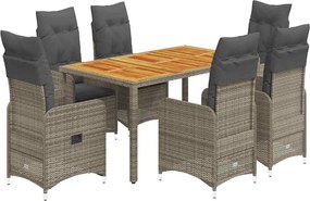 vidaXL Set bistro de grădină cu perne, 7 piese, gri, poliratan