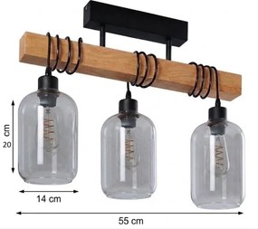 Brilagi - Lustră aplicată WOOD GLASS 3xE27/60W/230V pin/negru/gri fumuriu