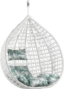 Scaun suspendat alb KOKON fara suport, perna verde-alb