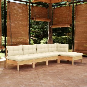 3096334 vidaXL Set mobilier grădină cu perne crem, 5 piese, lemn de pin