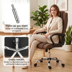 Vinsetto Scaun de Birou Ergonomic Inclinabil și Rotativ în Țesătură cu Aspect de In cu Tetieră, Maro | Aosom Romania
