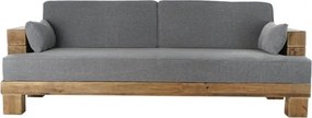 Canapea 3 locuri din stofă gri, cu cadru din lemn masiv reciclat și picioare masive, aspect rustic, 82 x 224 x 95 cm, „Rovere”