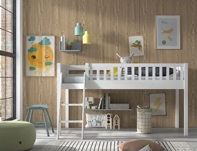 Pat supraetajat SCOTT cu scară, alb, 90x200 cm + Cort de joacă DINO – Vipack