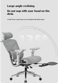 Scaun ergonomic, Sezut translatie, cotiere 9D, tetiera 3D, suport lombar 3D Adaptive, pivotant, suport picioare, Gri