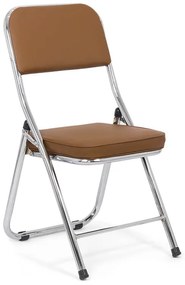 Scaun pliant maro HRC 607 din piele ecologică și cadru metalic cromat