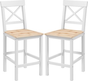 HOMCOM Set de 2 taburete de bar, scaune înalte stil rustic, spătar înalt și suport pentru picioare, 41x46x97,5cm, alb și lemn natural | Aosom Romania