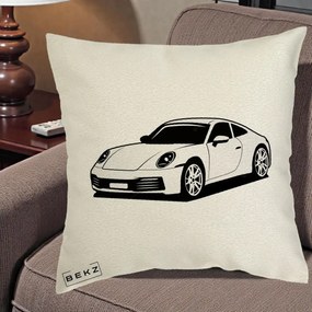Perna Personalizata Porsche 911 Silueta, 40x40 cm, Ecru, Husa Detasabila, Perna Inclusa, BEKZ®