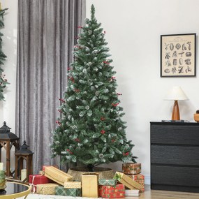 HOMCOM Brad de Crăciun Înalt de 210 cm cu 928 de Ramuri, Brad Artificial de Interior cu Conuri și Boabe Roșii Decorative, Bază Metalică, Verde | Aosom Romania