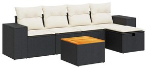 3325864 vidaXL Set mobilier de grădină cu perne, 6 piese, negru, poliratan