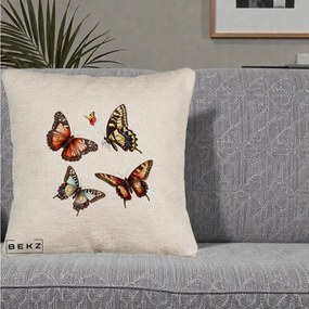 Perna Decorativa Colectie Fluturi Multicolori, 40x40 cm, Bej Canapea, Husa Detasabila, Perna Inclusa, BEKZ®