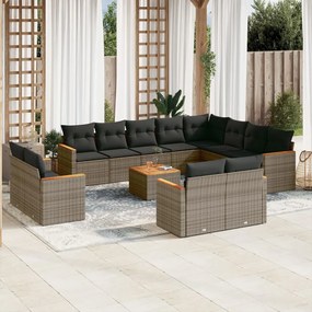 vidaXL Set mobilier de grădină cu perne, 13 piese, gri, poliratan
