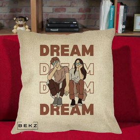 Perna Decorativa Dream Couple Aesthetic, 40x40 cm, Crem, Husa Detasabila, Perna Inclusa, BEKZ®