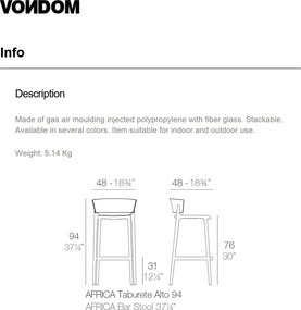 Set 4 Scaune de bar exterior / interior design modern premium AFRICA H-95cm 65029 Vondom