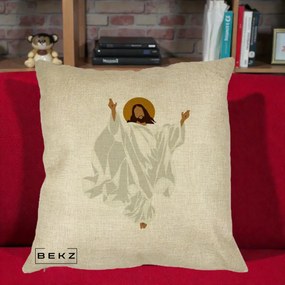 Perna Decorativa Iisus Hristos Invierea Silueta Minimalista, 40x40 cm, Crem, Husa Detasabila, Perna Inclusa, BEKZ®