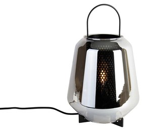 Lampă de masă Art Deco neagră cu sticlă fumurie 23 cm - Kevin