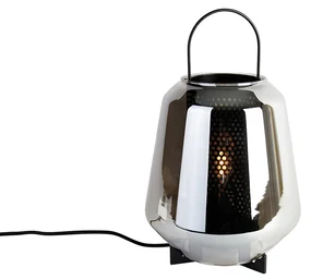 Lampă de masă Art Deco neagră cu sticlă fumurie 23 cm - Kevin