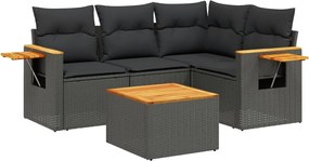 vidaXL Set mobilier de grădină cu perne, 5 piese, negru, poliratan