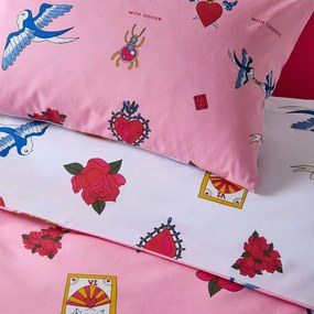 Lenjerie de pat albă-roz din bumbac pentru pat de o persoană 135x200 cm Mon Coeur – Their Nibs