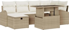 vidaXL Set de canapele pentru grădină cu pernă 7 pcs Bej Rattan poli