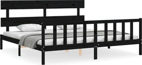 vidaXL Cadru pat cu tăblie 200x200 cm, negru, lemn masiv