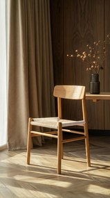 MAZZONI EXPORT LIAM Șnur Kraft/cadru Stejar Natural - SCAUN DIN LEMN ÎMPLETIT PENTRU LIVING SUFRAGERIE BUCĂTĂRIE MODERN CLASSIC BOHO