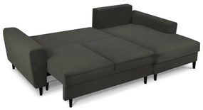 Colțar negru extensibil, cu spațiu de depozitare cu tapițerie din catifea reiată (cu colț pe partea dreaptă, cu șezlong) Kyoto – Cosmopolitan Design