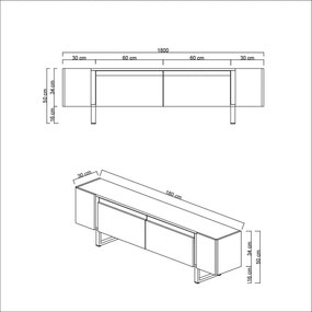 Comoda TV, Hanah Home, Yildiz, 180x50x30 cm, Antracit / Aur