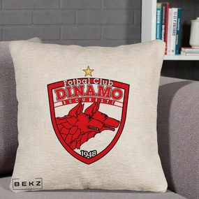 Perna Personalizata FC Dinamo Bucuresti 1948 Fotbal, 40x40 cm, Bej Canapea, Husa Detasabila, Perna Inclusa, BEKZ®
